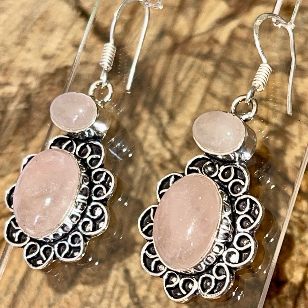 Rose Quartz “Stone of Pure Love” Earrings 1 7/8”